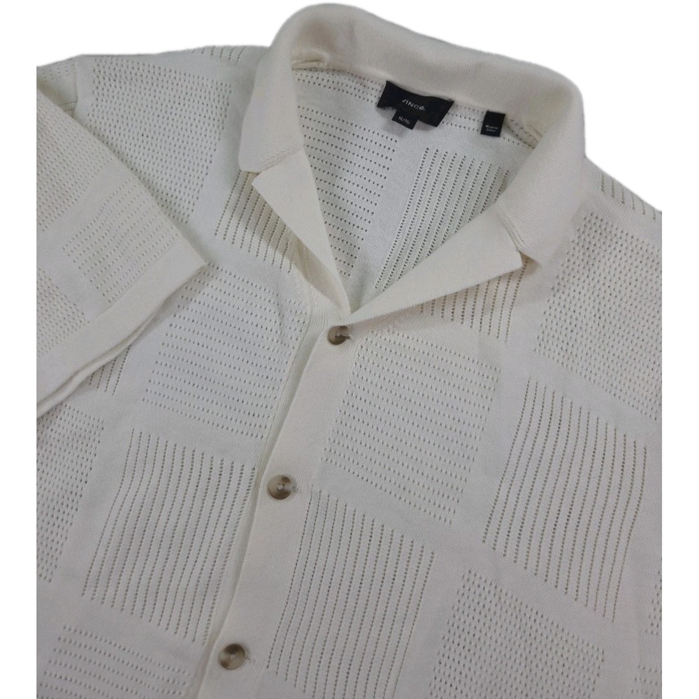 Vince Pointelle Patchwork Camp Shirt Mens XL Button Up Short Sleeve Cream